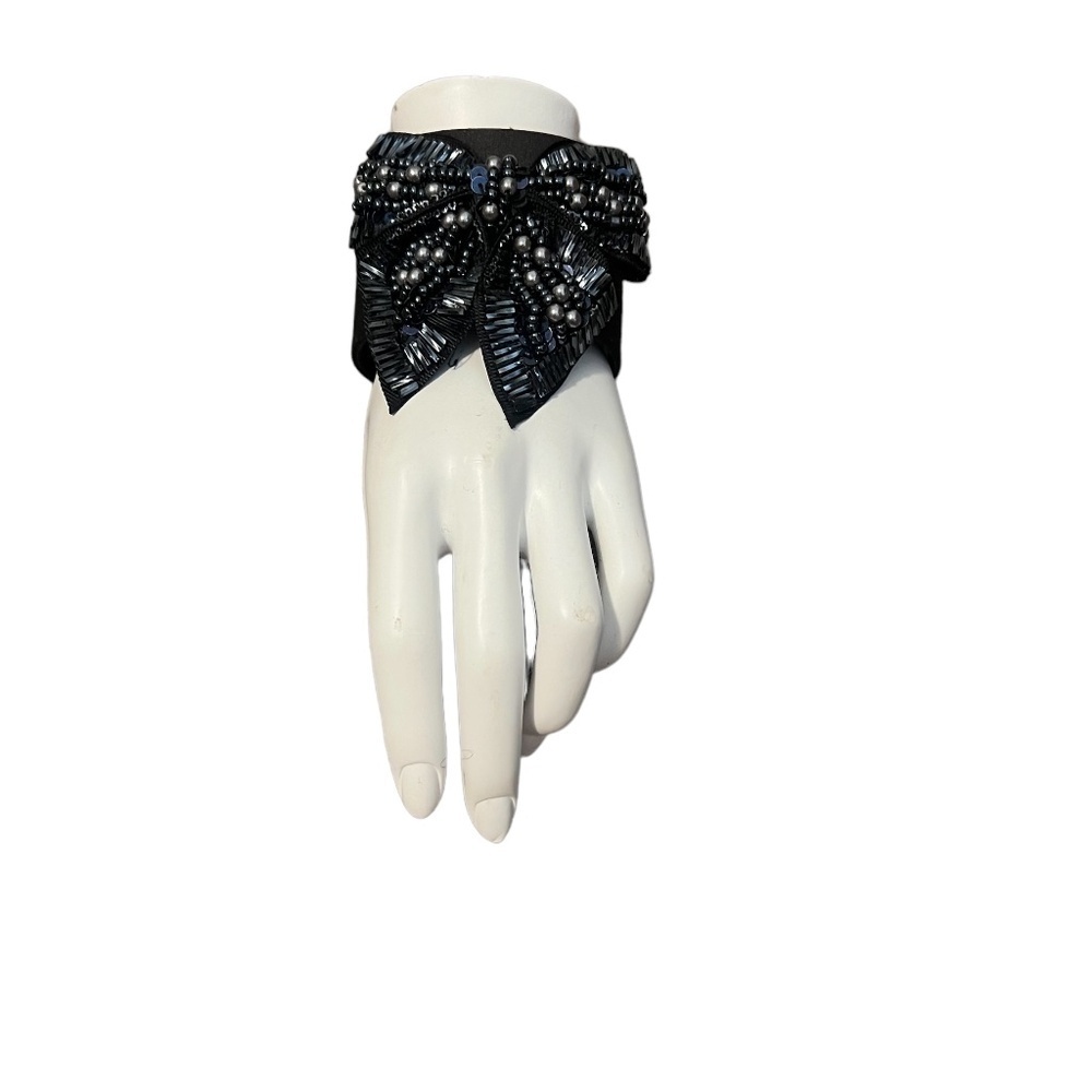 NWT Natasha  Black Bow Cuff With Sequins,  Handmade Vintage,